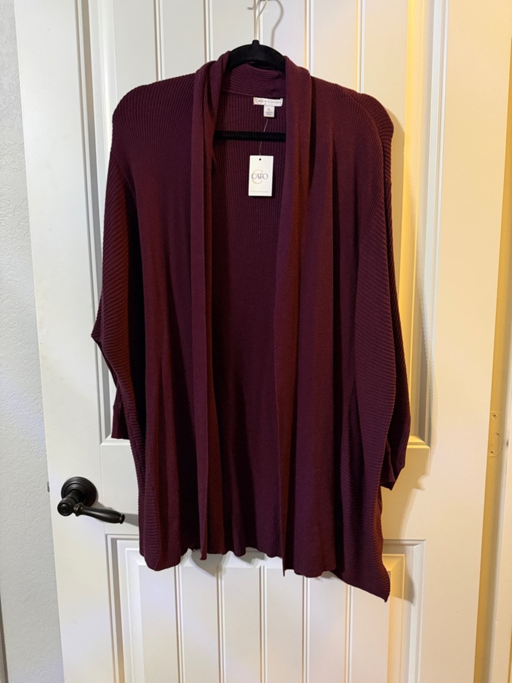 Open Front Ribbed Cardigan Sweater - Burgundy